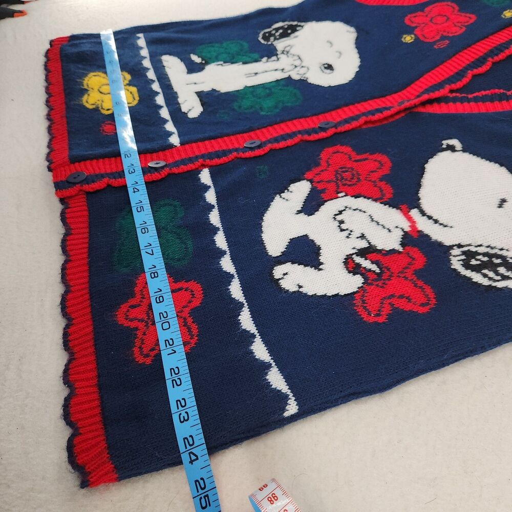 Vintage Snoopy & Friends Peanuts Sweater Vest Women's M Floral Knit Cardigan 90s - Picture 6 of 9